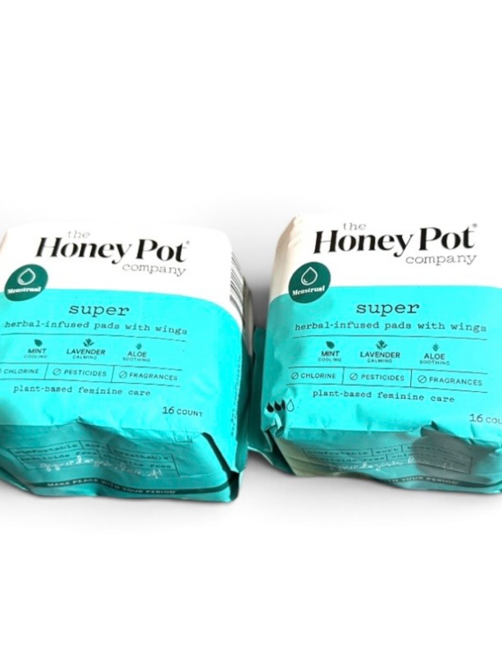The Honey Pot Company~ Super Herbal-Infused Pads~with Wings 16 Count~ 2 Packs